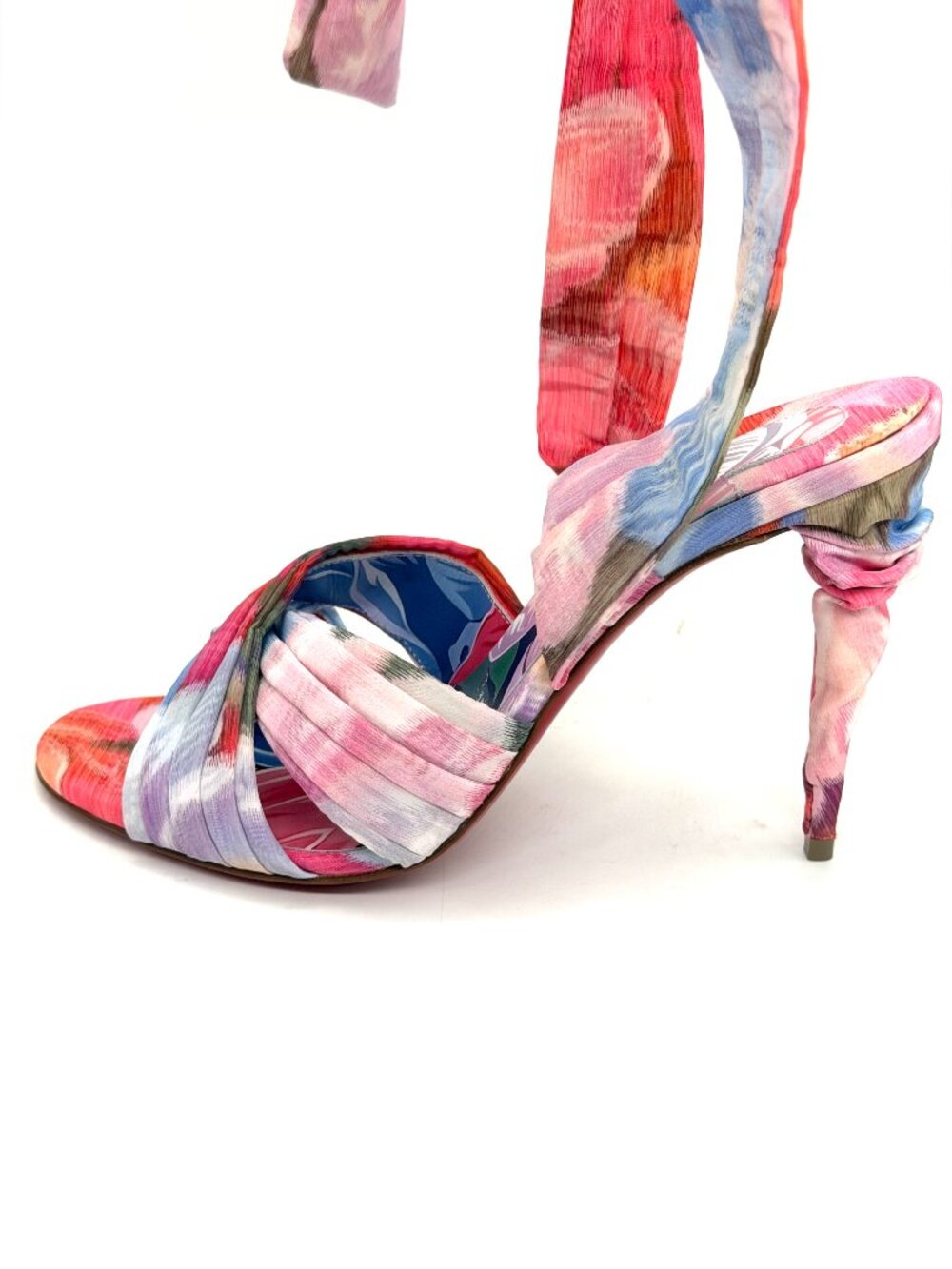 Christian Louboutin AFFABULA LACE UP Silk Peonies Ankle Tie Sandals Heels - Picture 7 of 16